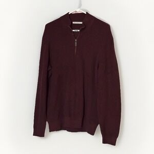 Marine Layer Quarter Zip Sweater Mens XL Burgundy Waffle Knit Stretch Pullover